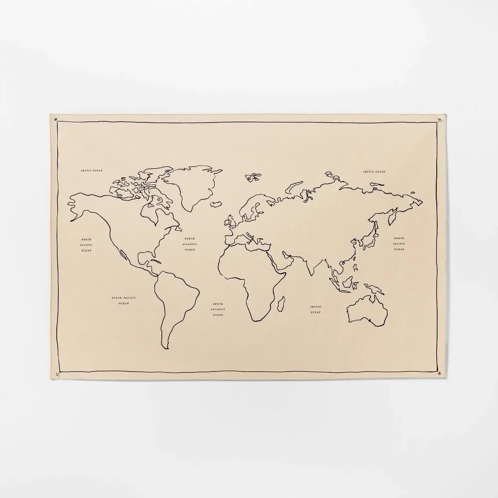 Threshold Studio McGee 72x48 World Map Linen Wall Tapestry New No Packaging